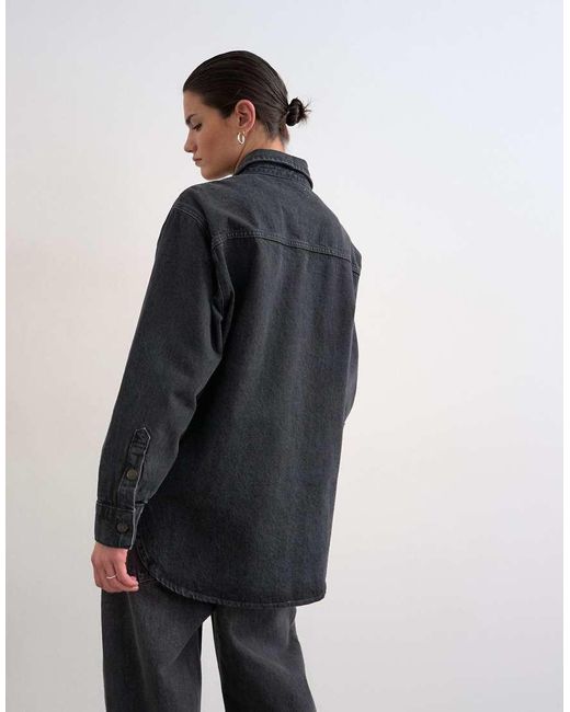 TOPSHOP Black Denim Shacket With Side Panel