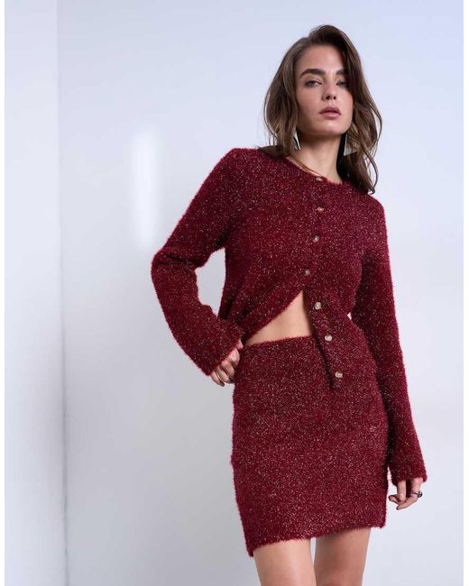 TOPSHOP Red Knitted Tinsel Co-Ord Skirt