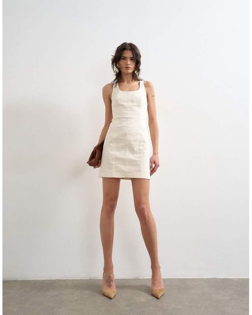 TOPSHOP Natural Cotton Scoop Neck Heavy Twill Seamed Mini Dress