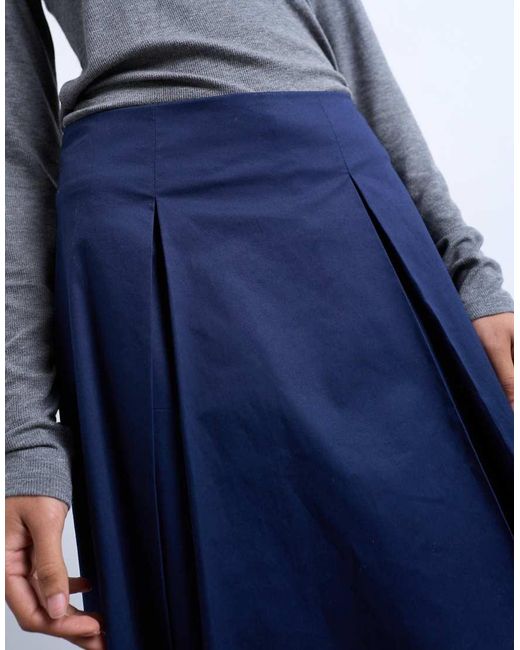 TOPSHOP Blue Pleat Front Midi Skirt