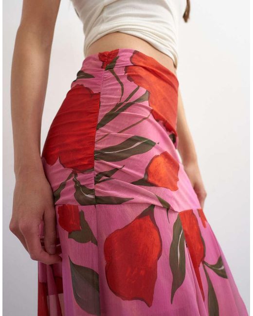 TOPSHOP Pink Floral Drop Waist Full Circle Skirt