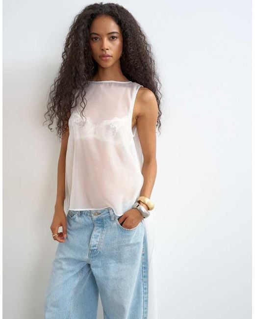 TOPSHOP White Sheer Organza Drape Tunic Top