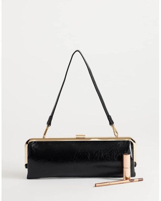 TOPSHOP Black Poppy Rectangle Clasp Shoulder Bag