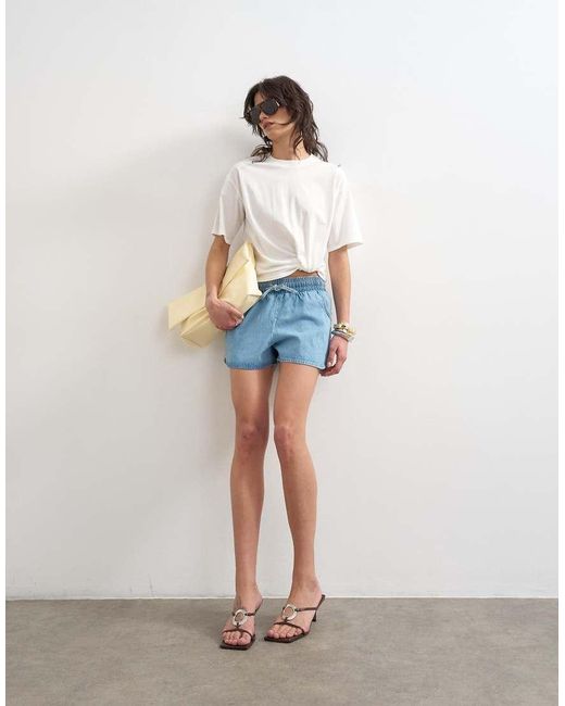 TOPSHOP White Denim Mini Runner Short