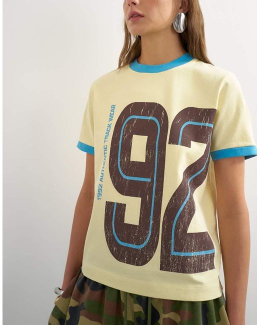 TOPSHOP Green Graphic Colour Block Cuff Tee