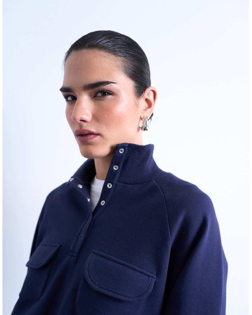 TOPSHOP Blue Pocket Detail Funnel Neck Sweat