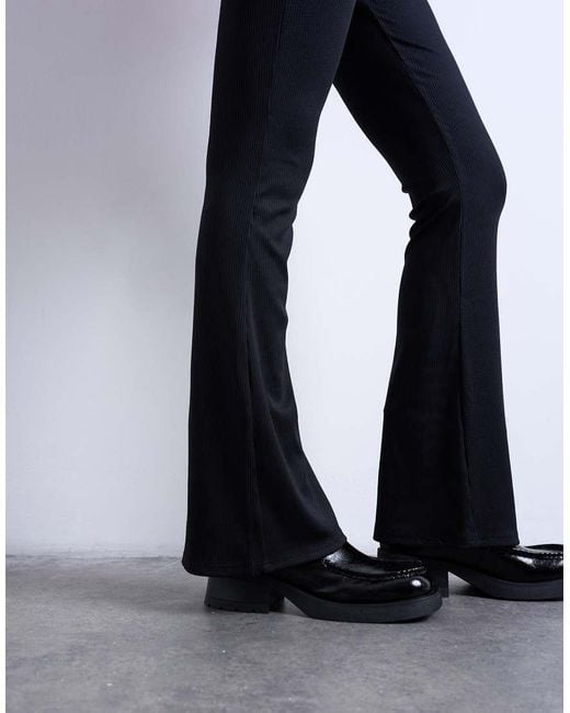 TOPSHOP White Skinny Rib Flared Trouser