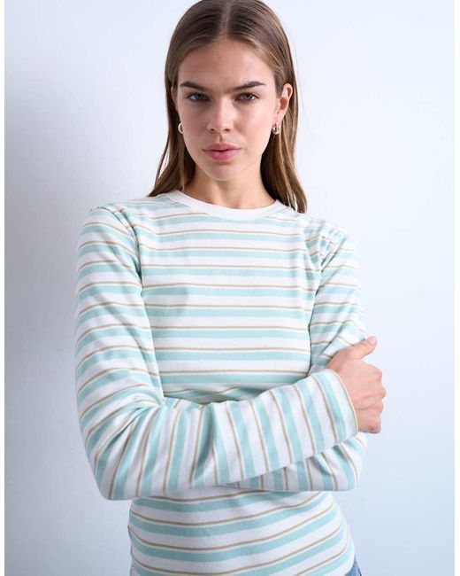 TOPSHOP White Stripe Long Sleeve Everyday Tee