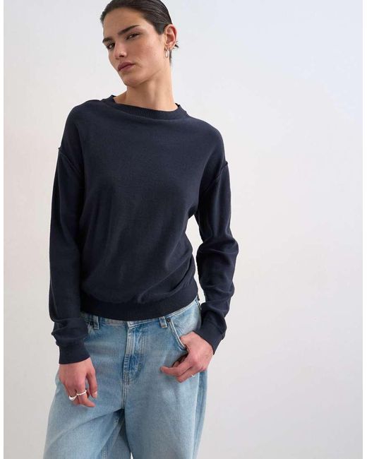 TOPSHOP Blue Knitted Button Back Jumper