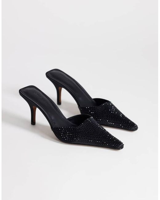 TOPSHOP Blue Avery Embellished Pointed Mule Mid Court