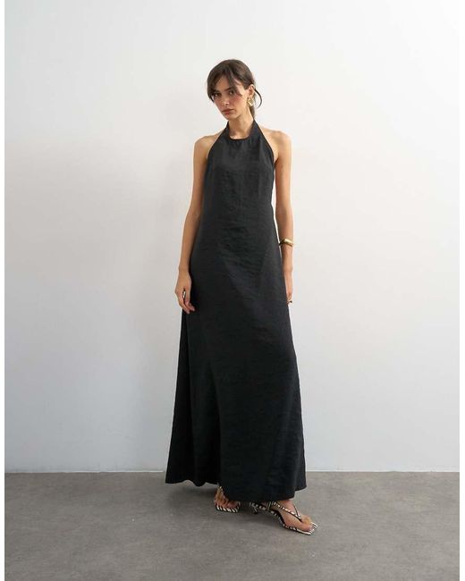TOPSHOP White Soft Touch Cupro Halter Neck Low Back Maxi Dress