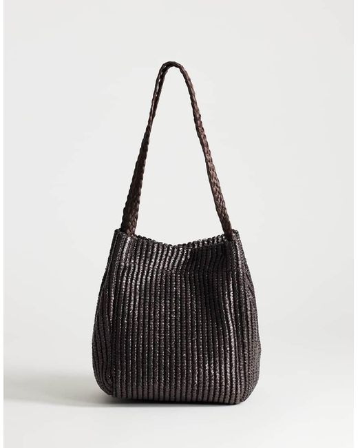 TOPSHOP Black Singer Medium Weave Shoulder Bag
