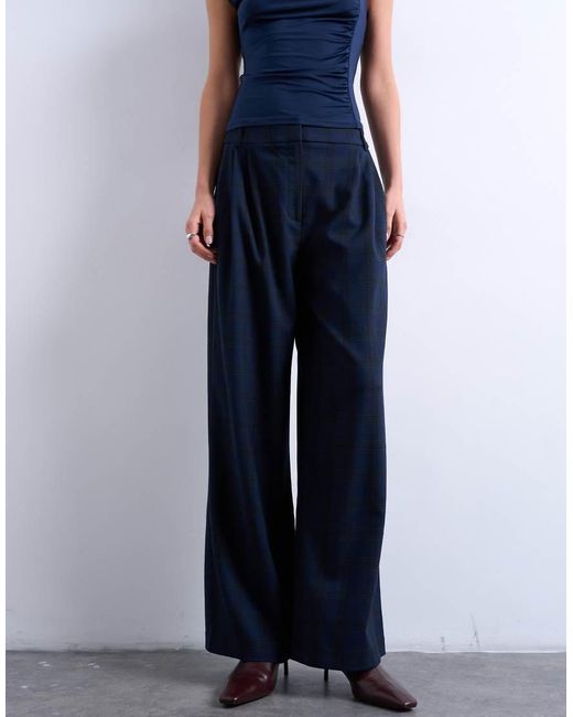 TOPSHOP Blue Tailored Pleated High Waist Trouser