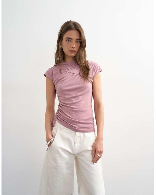 TOPSHOP Brown Ruched Detail Cupro Top
