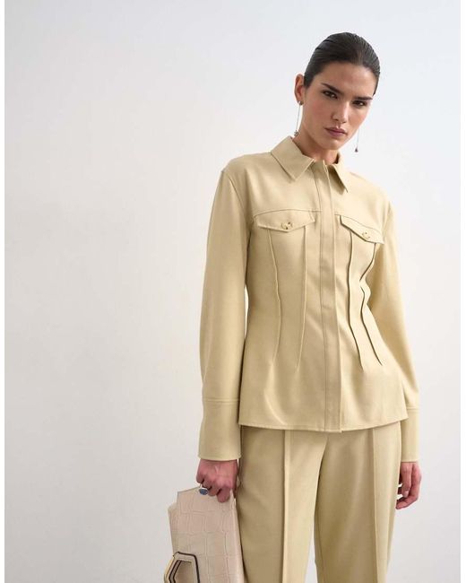 TOPSHOP Natural Co Ord Tailored Shirt With Pleats