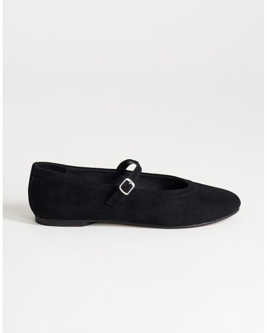 TOPSHOP Black Billy Real Suede Ballet Flat With Buckle