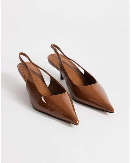 TOPSHOP Brown Ali Kitten Heel Slingback Courts