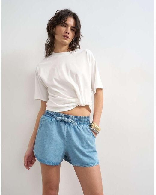 TOPSHOP White Denim Mini Runner Short