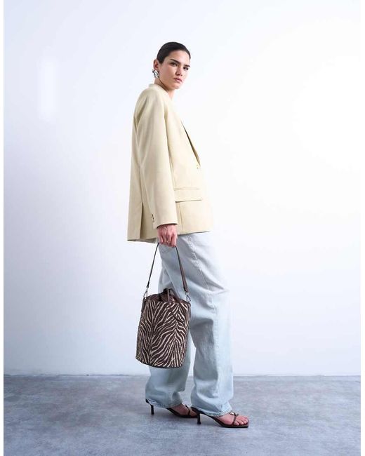 TOPSHOP Natural Carla Large Cross Body Bucket Bag