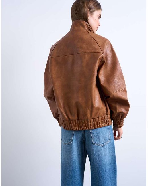 TOPSHOP Blue Leather Look Funnel Neck Jacket