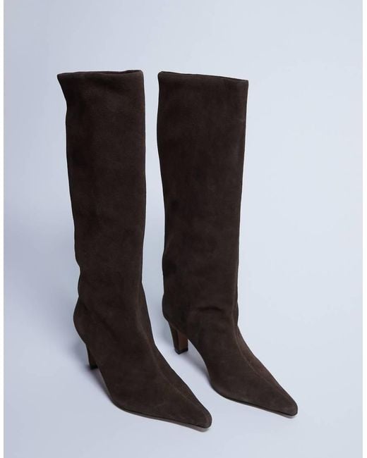 TOPSHOP Brown Nelly Real Suede Pointed Toe Slouch Boot