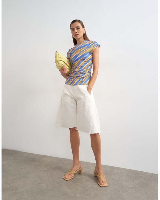 TOPSHOP Blue Striped Wrap Front Ruched Top