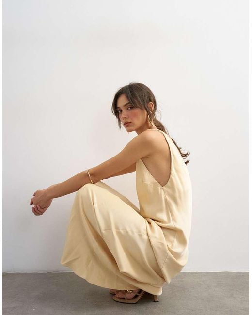 TOPSHOP Natural Satin Twist Strap Maxi Dress