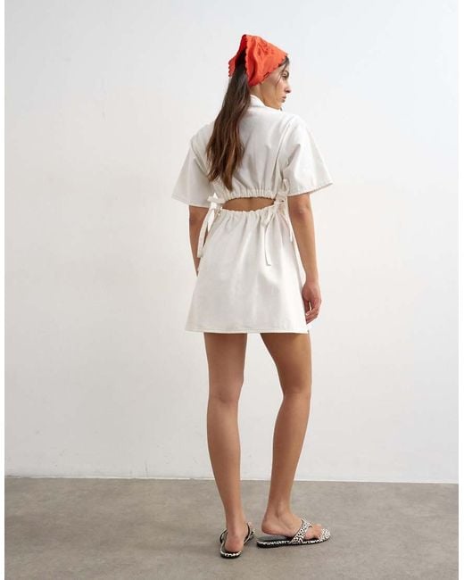 TOPSHOP Natural Denim Shirt Dress With Back Cut Out