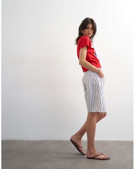 TOPSHOP Red Denim Barrel Jorts