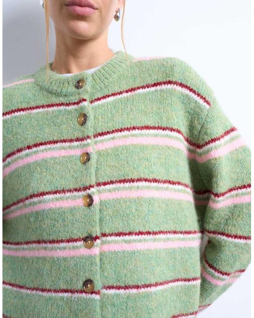 TOPSHOP Green Knitted Multi Stripe Cardigan