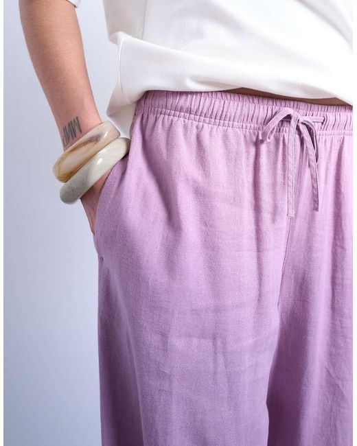 TOPSHOP Purple Linen Straight Leg Trouser With Deep Cuff