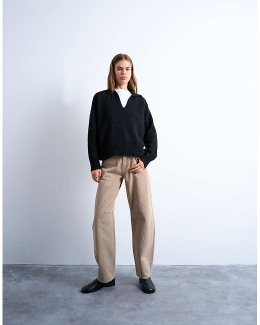 TOPSHOP Black Knitted Collar V Neck Jumper