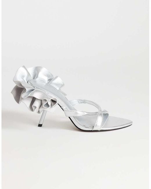 TOPSHOP White Ophelia Real Leather High Heeled Sandal With Ruffle