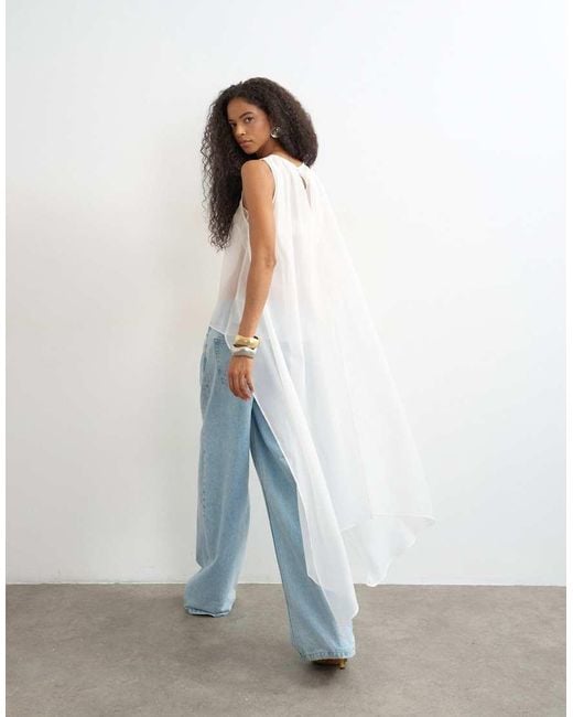 TOPSHOP White Sheer Organza Drape Tunic Top