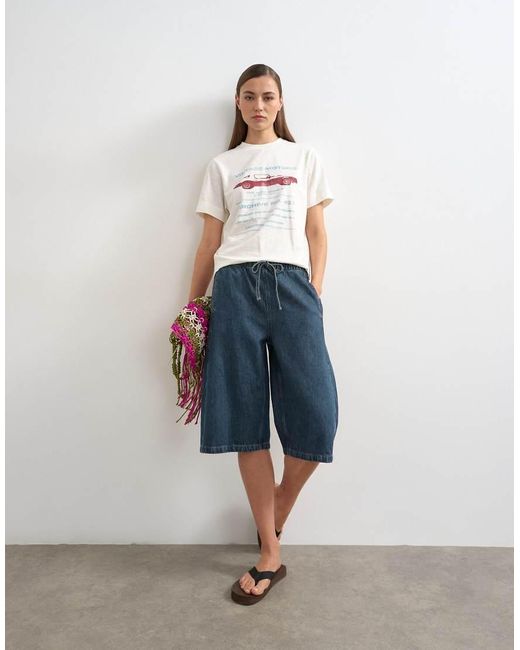 TOPSHOP Blue Denim Pull On Barrel Short