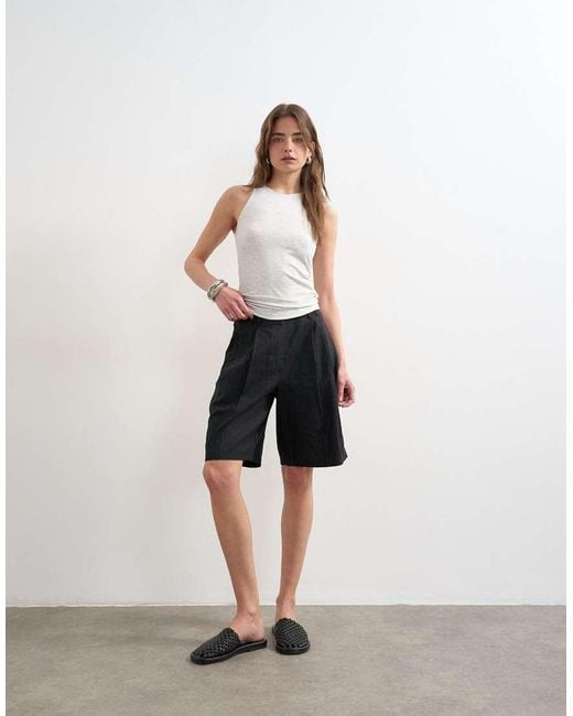 TOPSHOP Gray Premium Lyocell Blend Soft Rib Racer Tank Top