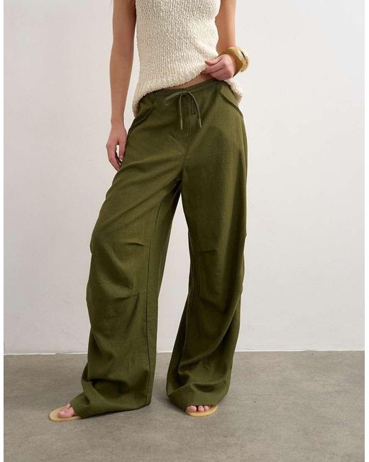 TOPSHOP Green Linen Cargo Trouser