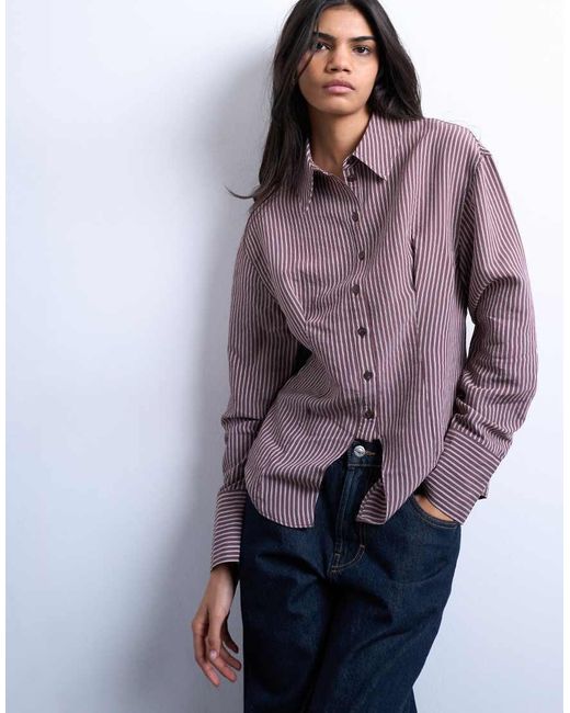 TOPSHOP Purple Cinched Waist Shirt With Cut Away Placket