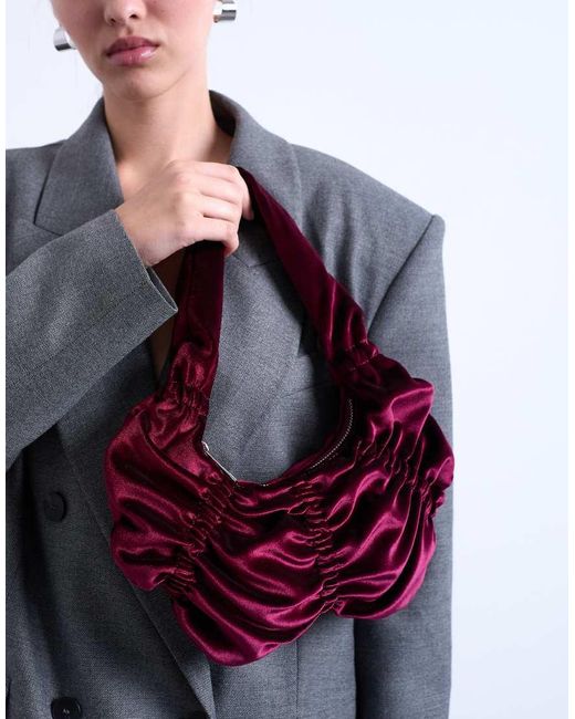 TOPSHOP Purple Saphire Ruched Velvet Shoulder Bag