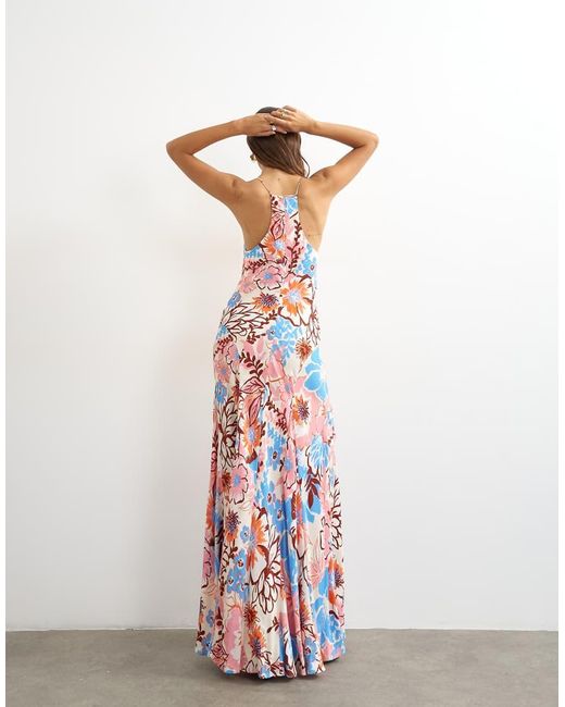 TOPSHOP White Satin Cut Away Racer Neck Full Skirt Maxi Dress