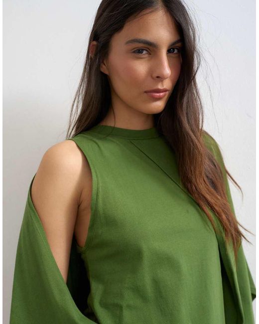 TOPSHOP Green Cape Draped Tee
