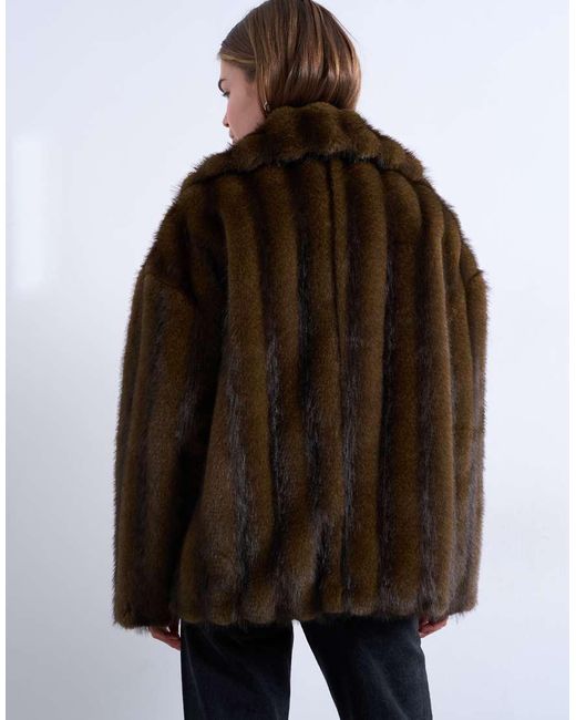 TOPSHOP Brown Faux Fur Short Car Coat