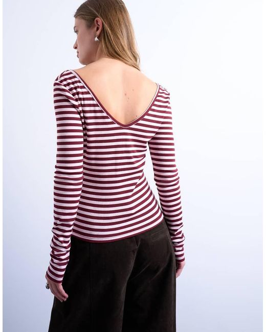 TOPSHOP Red Stripe V-neck Top