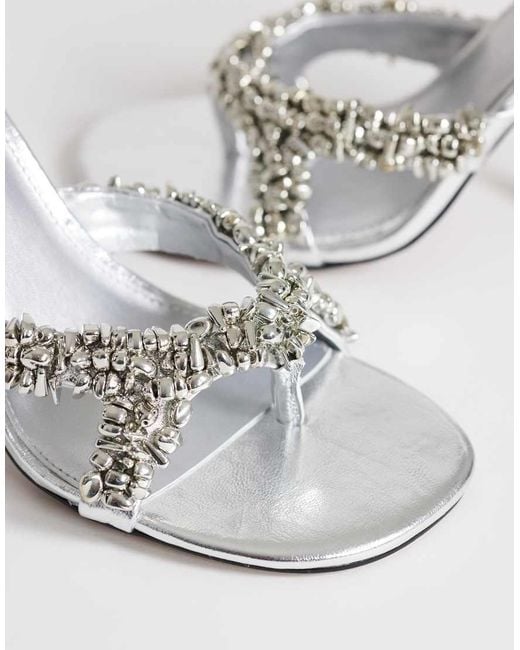 TOPSHOP White Natasha Embellished Mule High Heeled Sandals