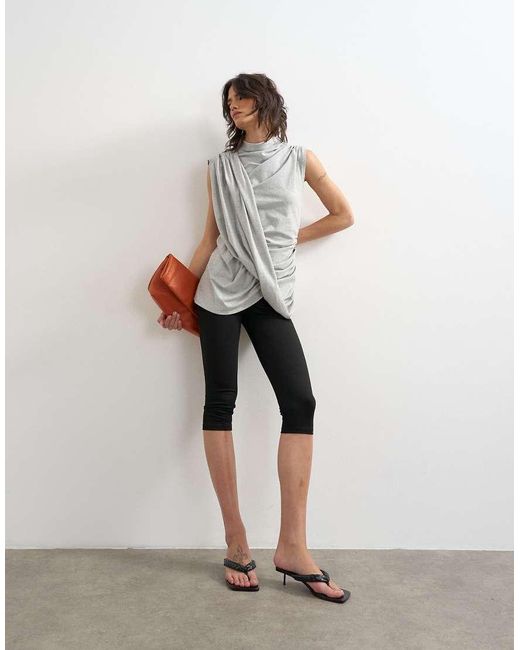 TOPSHOP Gray Drape Front Marl Tunic Top