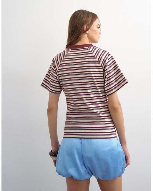 TOPSHOP Red Micro V-Neck Ruched Side Tee