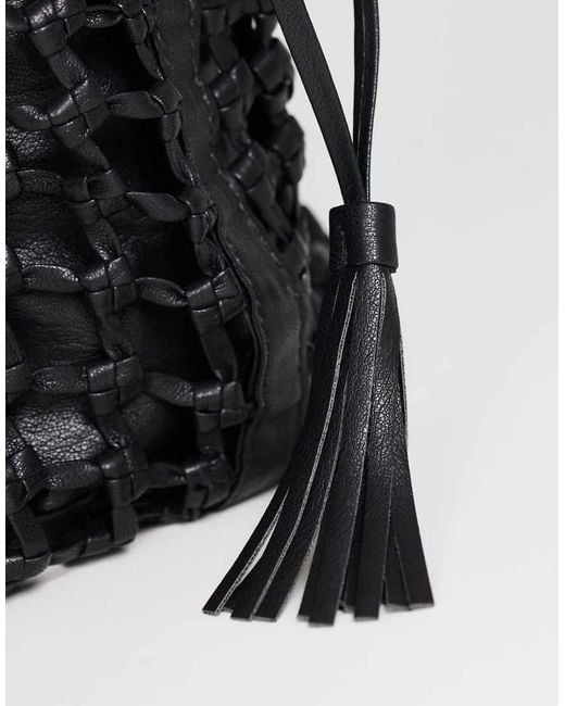TOPSHOP Black Shia Medium Woven Shoulder Bag