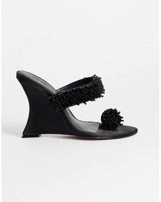 TOPSHOP Black Nico Wedge Heel Mule Sandals With Embellishments
