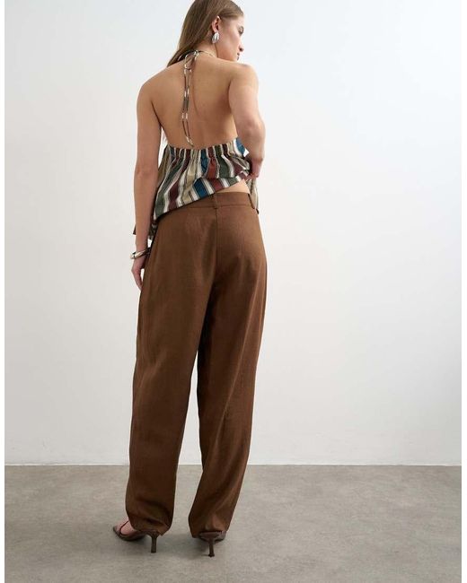 TOPSHOP Natural Linen Barrel Leg Trouser
