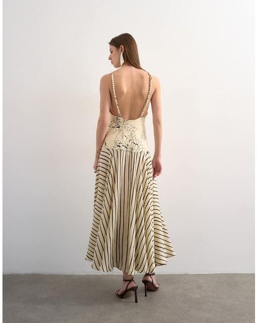 TOPSHOP Natural Contrast Print Beaded Straps Maxi Dress